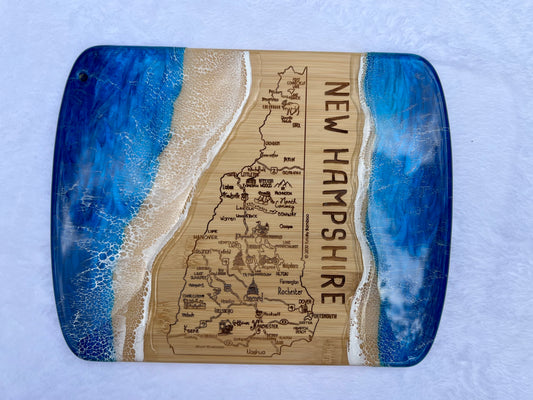 State of New Hampshire Engraved Map Charcuterie Board-Nantucket Blues Option 1