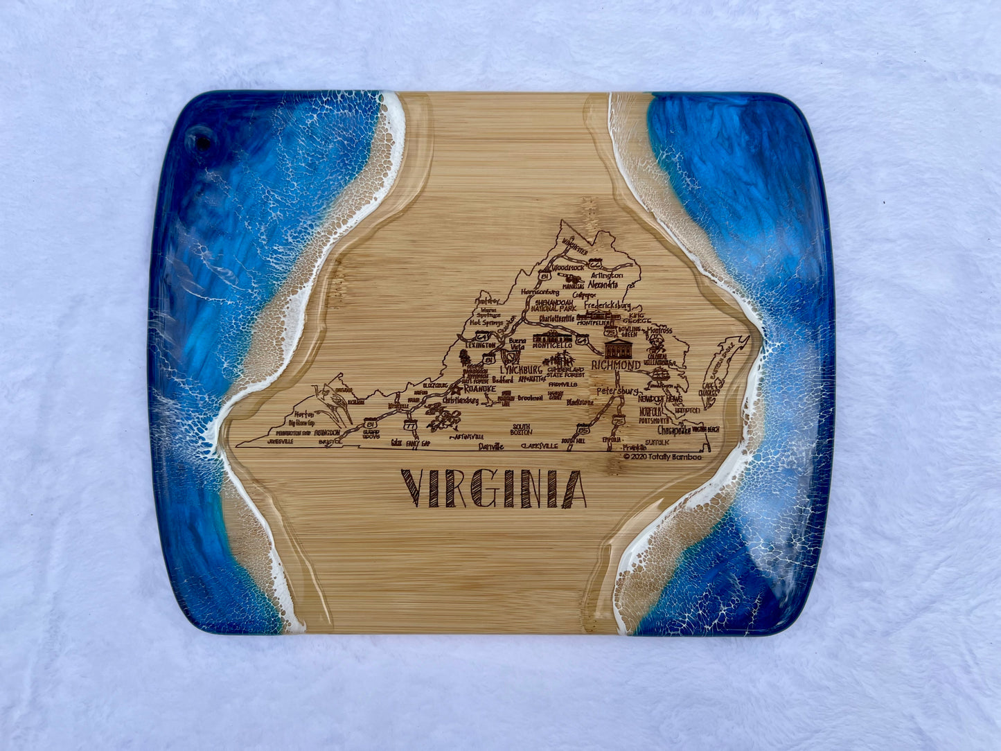 State of Virginia Engraved Map Charcuterie Board-Nantucket Blues Option 1