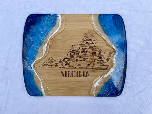 State of Virginia Engraved Map Charcuterie Board-Nantucket Blues Option 1