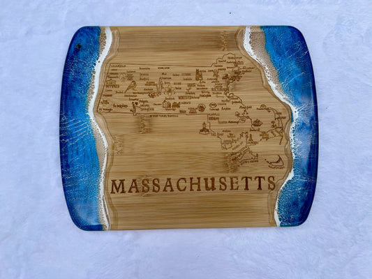 State of Massachusetts Engraved Map Charcuterie Board-Nantucket Blues
