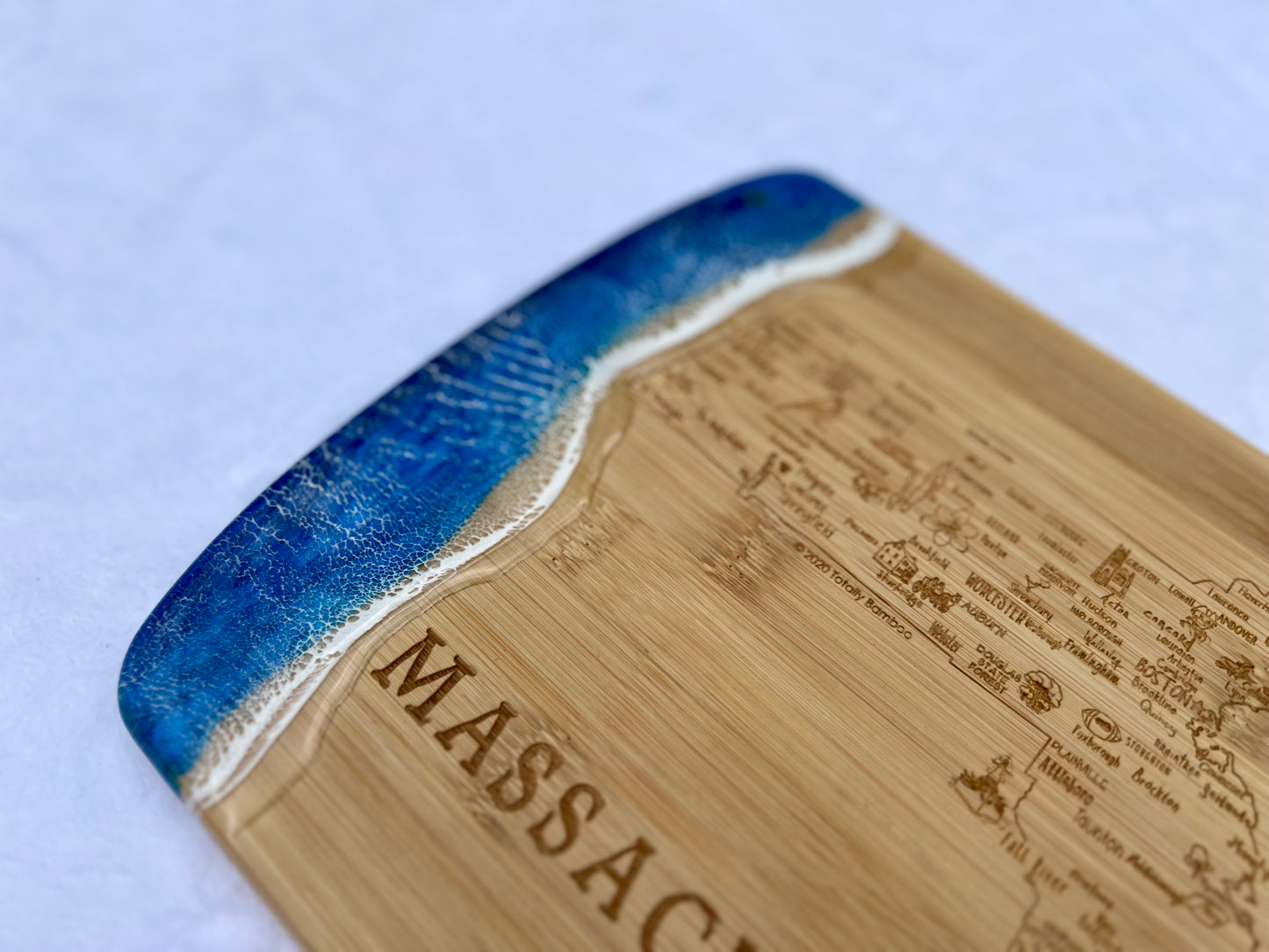 State of Massachusetts Engraved Map Charcuterie Board-Nantucket Blues