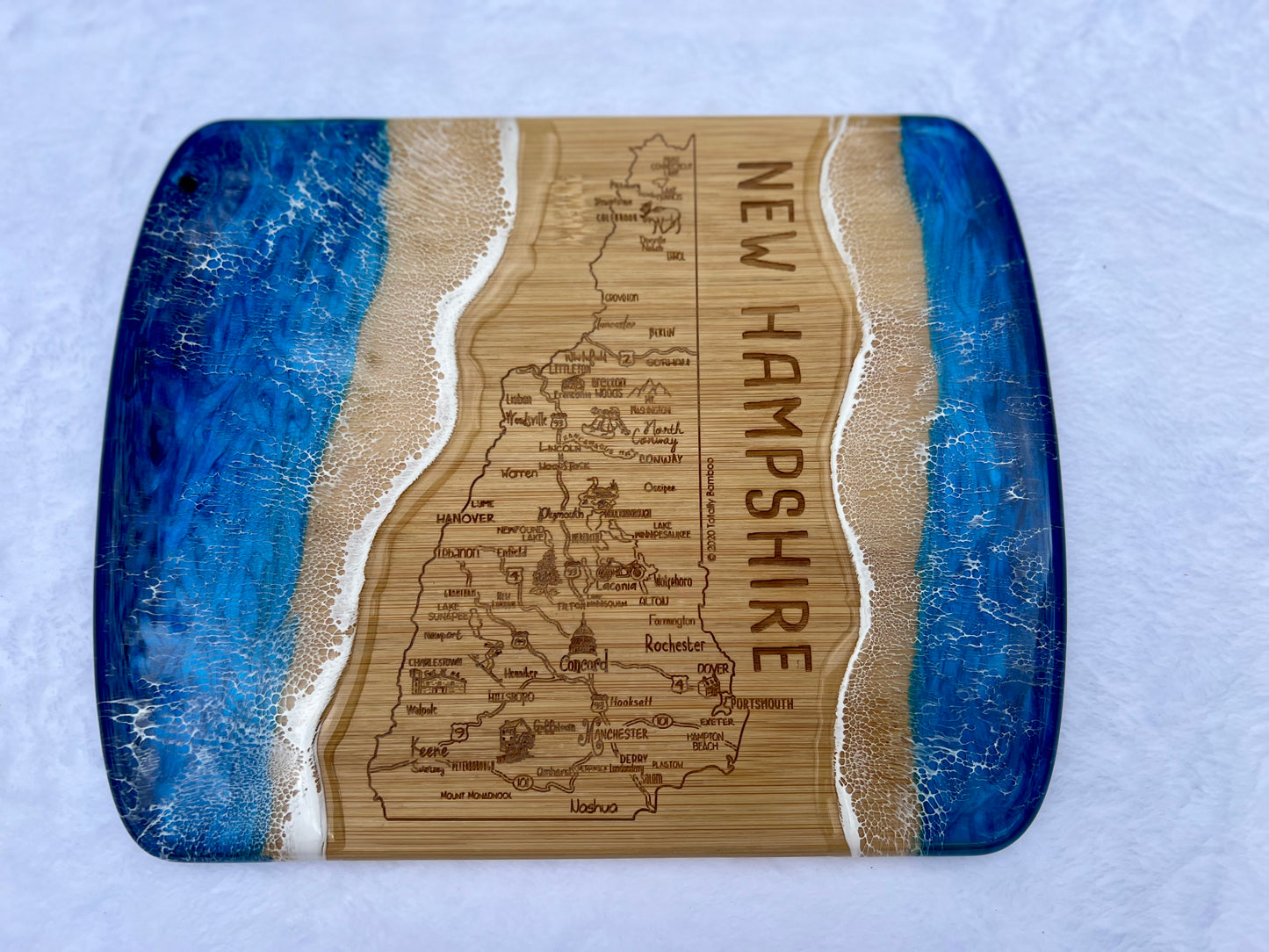 State of New Hampshire Engraved Map Charcuterie Board-Nantucket Blues Option 2
