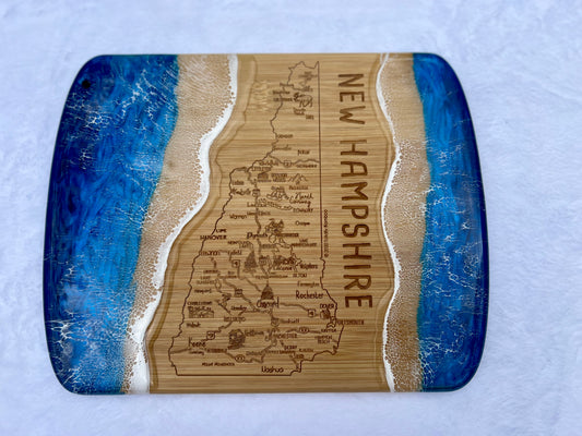 State of New Hampshire Engraved Map Charcuterie Board-Nantucket Blues Option 2