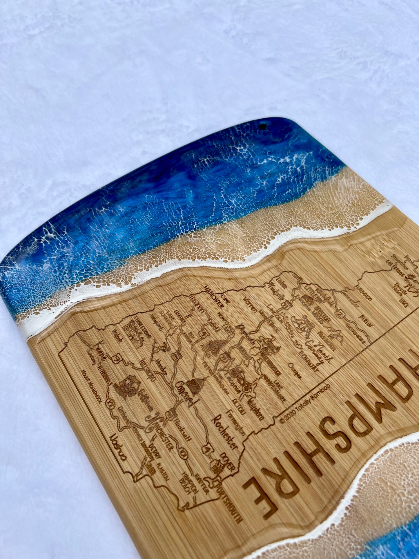 State of New Hampshire Engraved Map Charcuterie Board-Nantucket Blues Option 2