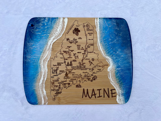 State of Maine Engraved Map Charcuterie Board-Nantucket Blues