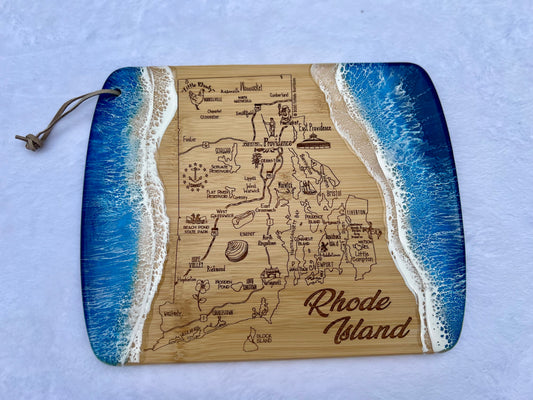 State of Rhode Island Engraved Map Charcuterie Board-Nantucket Blues