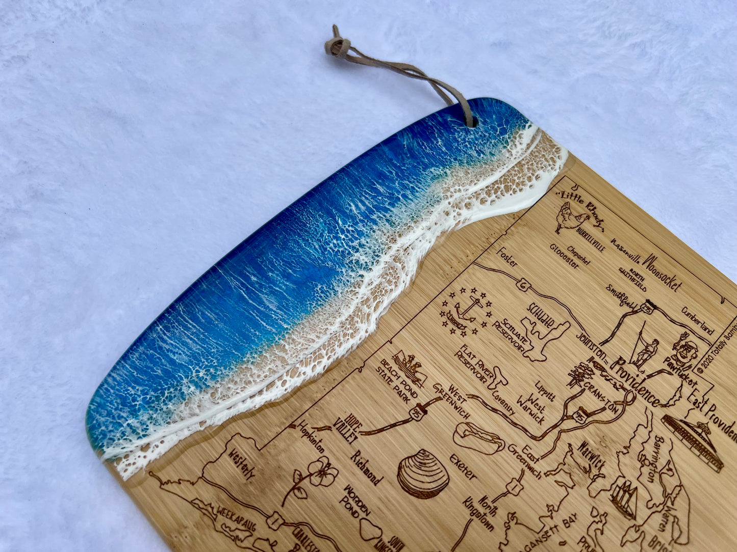 State of Rhode Island Engraved Map Charcuterie Board-Nantucket Blues