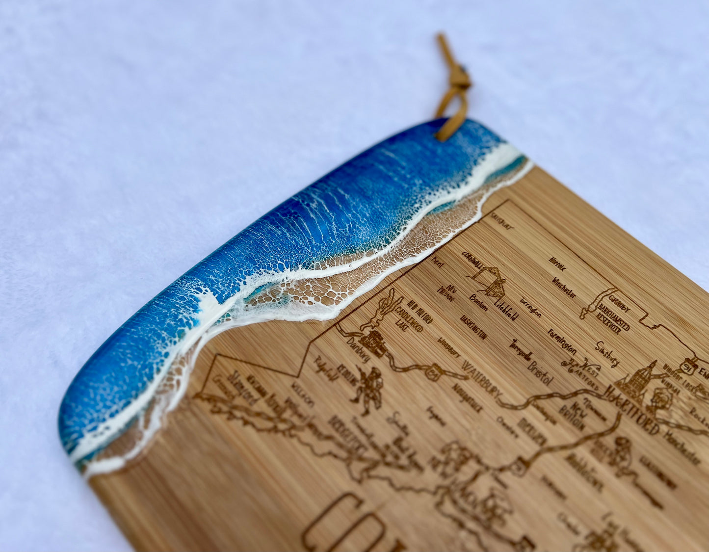 State of Conneticut Engraved Map Charcuterie Board-Nantucket Blues