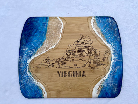State of Virginia Engraved Map Charcuterie Board-Nantucket Blues Option 2