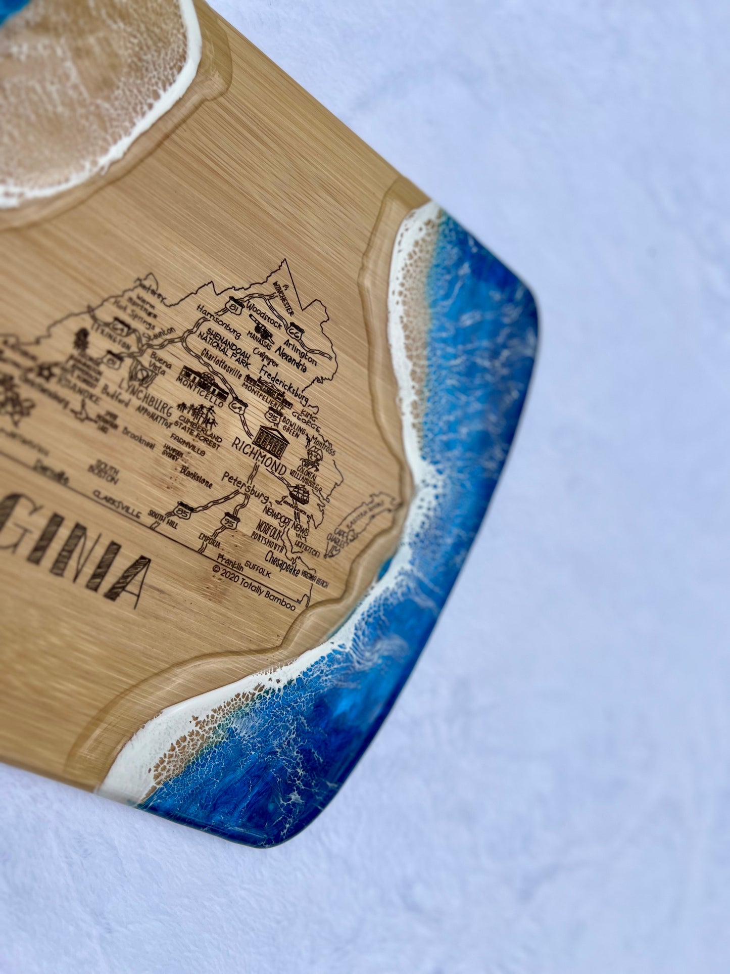 State of Virginia Engraved Map Charcuterie Board-Nantucket Blues Option 2
