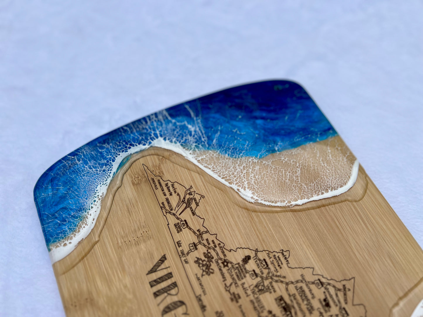 State of Virginia Engraved Map Charcuterie Board-Nantucket Blues Option 2