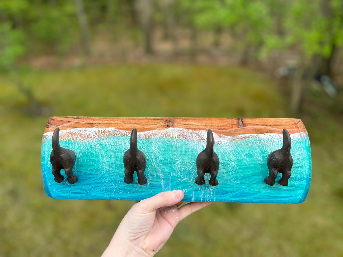 Ocean Wall Hanger with Four Doggy Behind Hooks