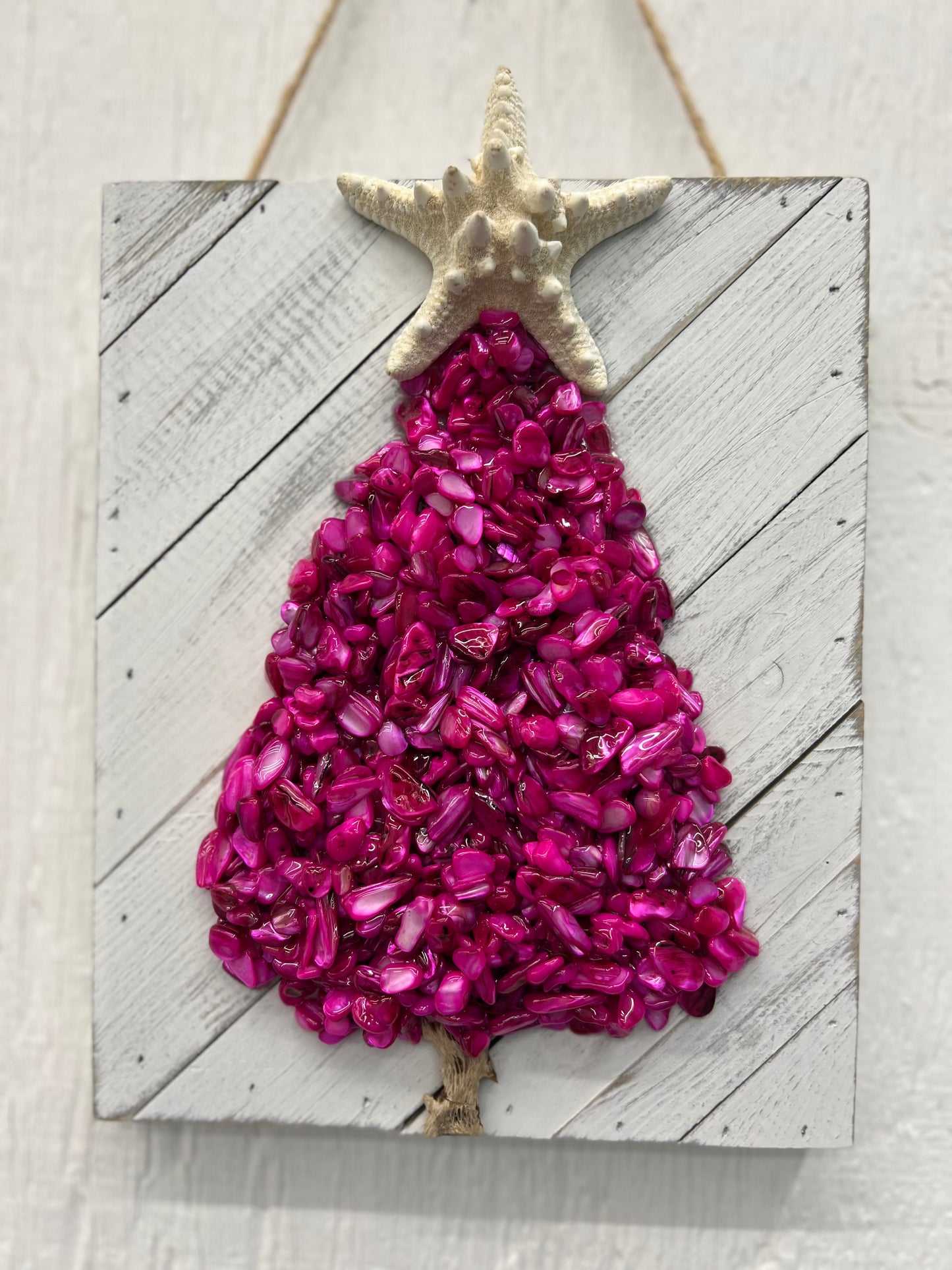 Pink Crushed Seashell Holiday Tree Wall Art