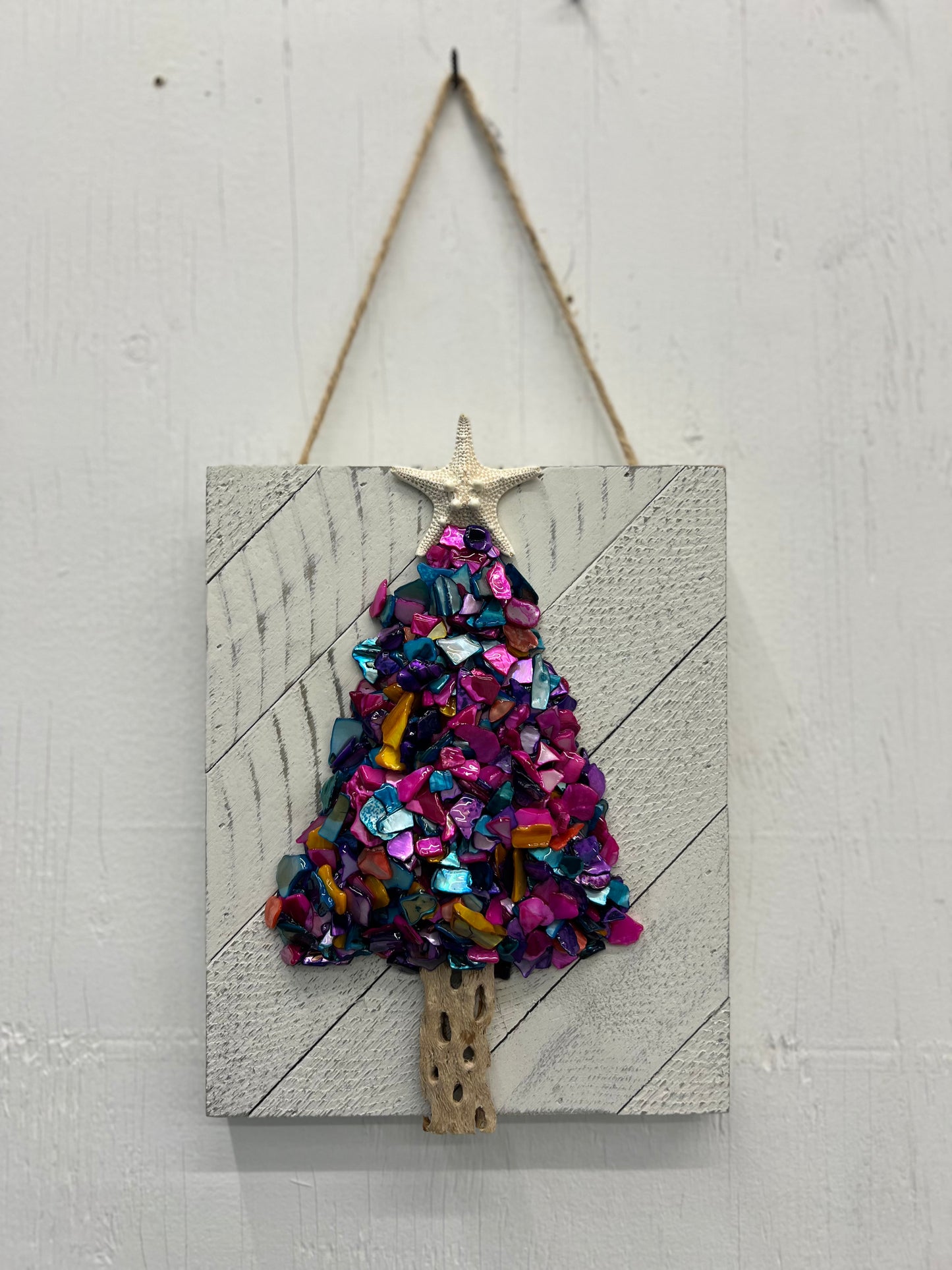 Multi Colored Crushed Seashell Holiday Tree Wall Art