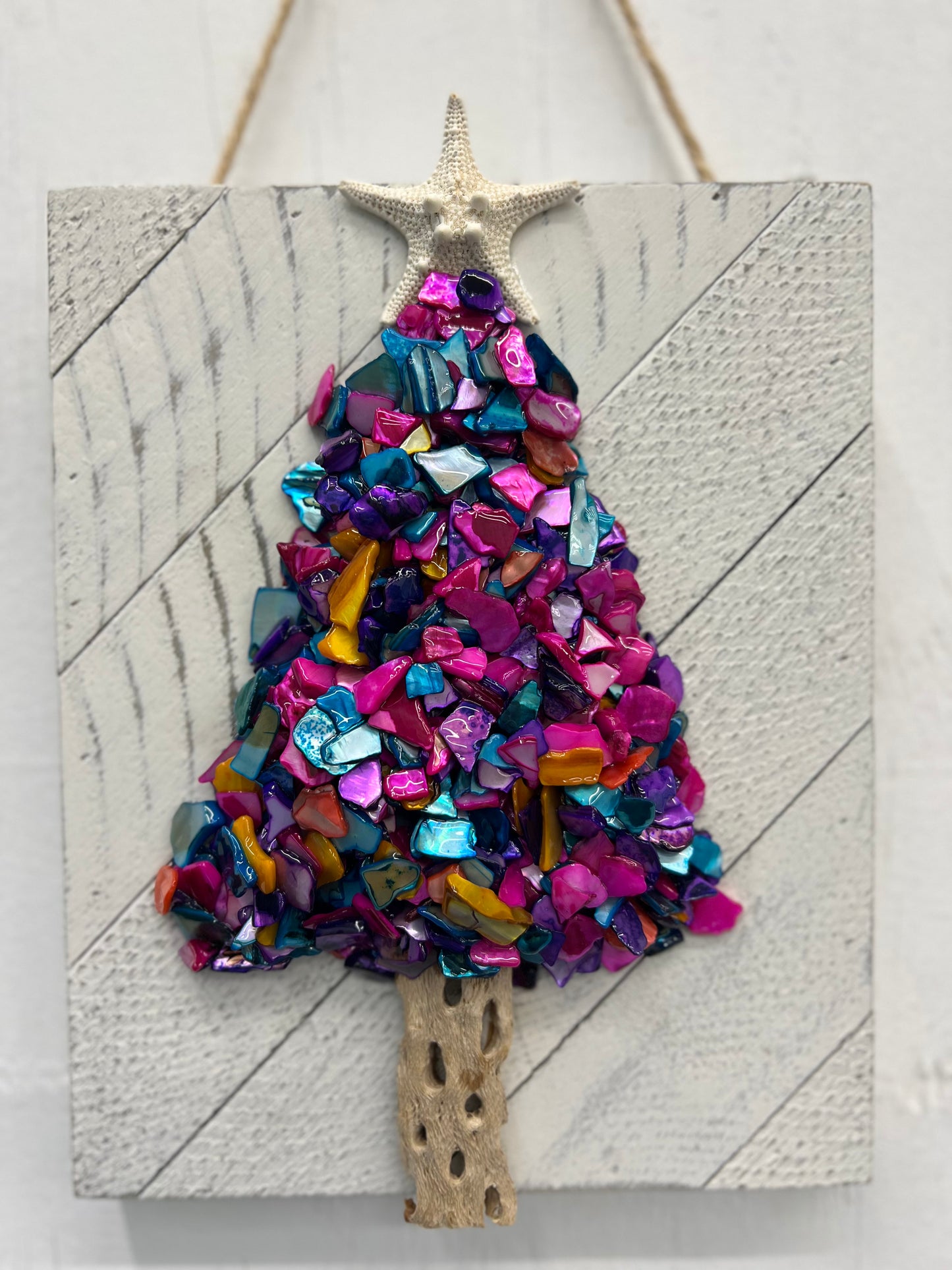 Multi Colored Crushed Seashell Holiday Tree Wall Art