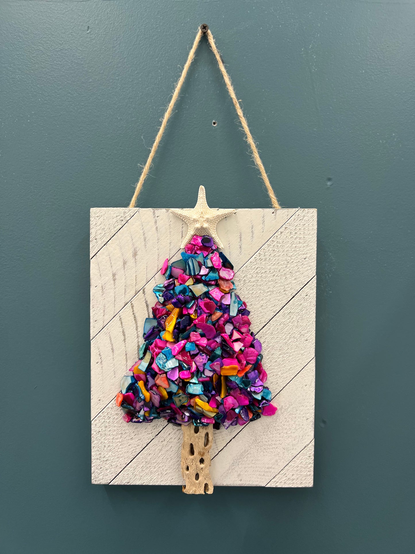 Multi Colored Crushed Seashell Holiday Tree Wall Art