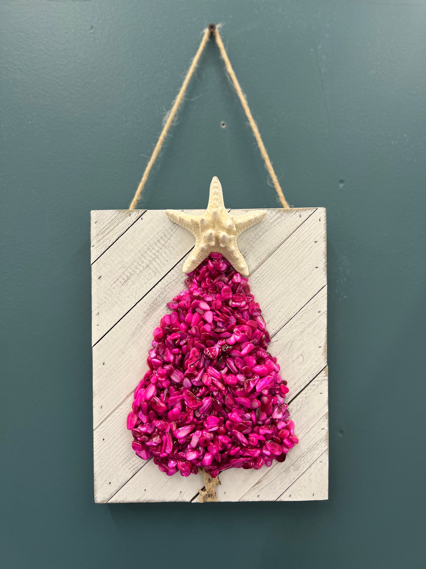 Pink Crushed Seashell Holiday Tree Wall Art