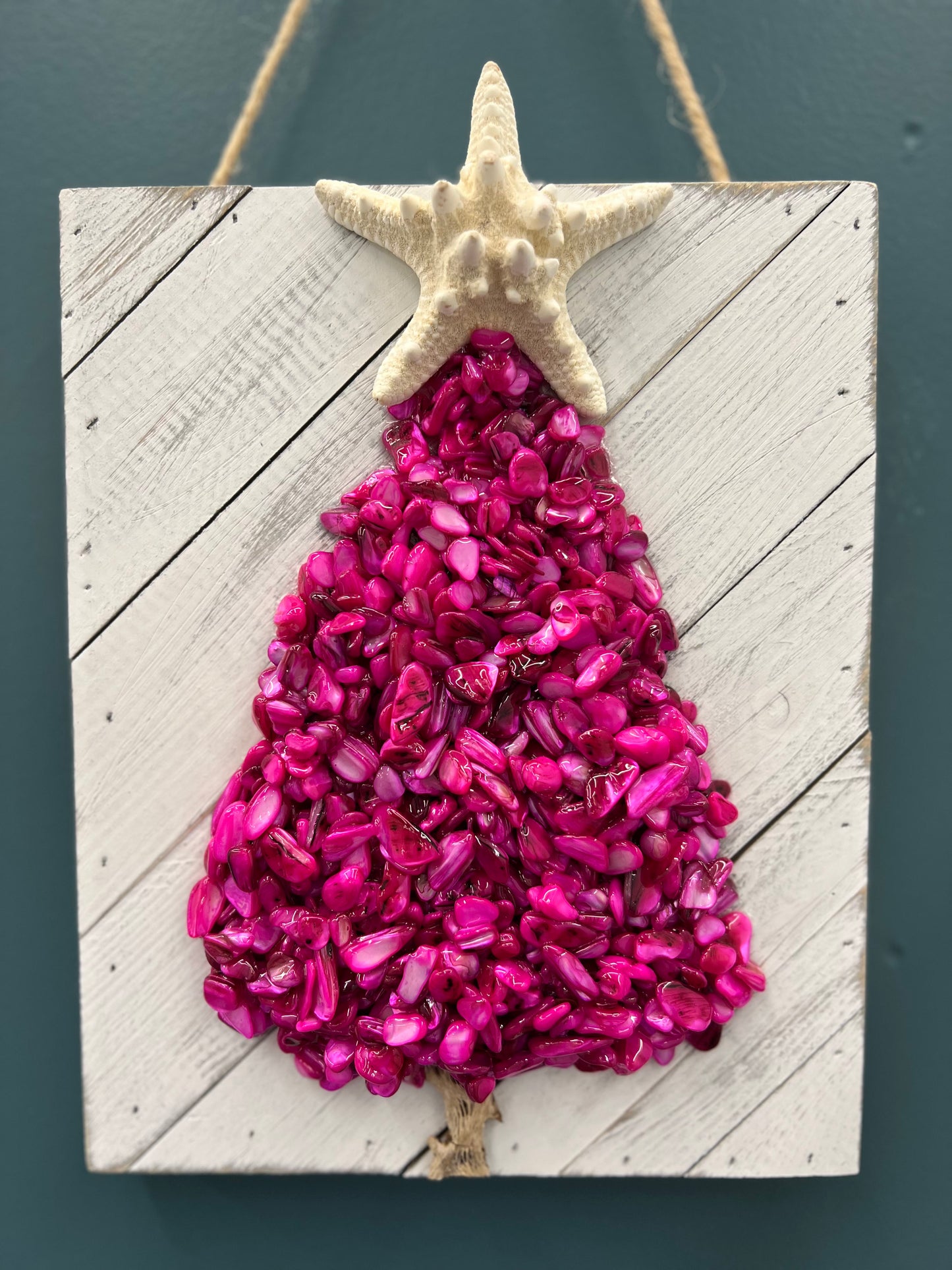 Pink Crushed Seashell Holiday Tree Wall Art