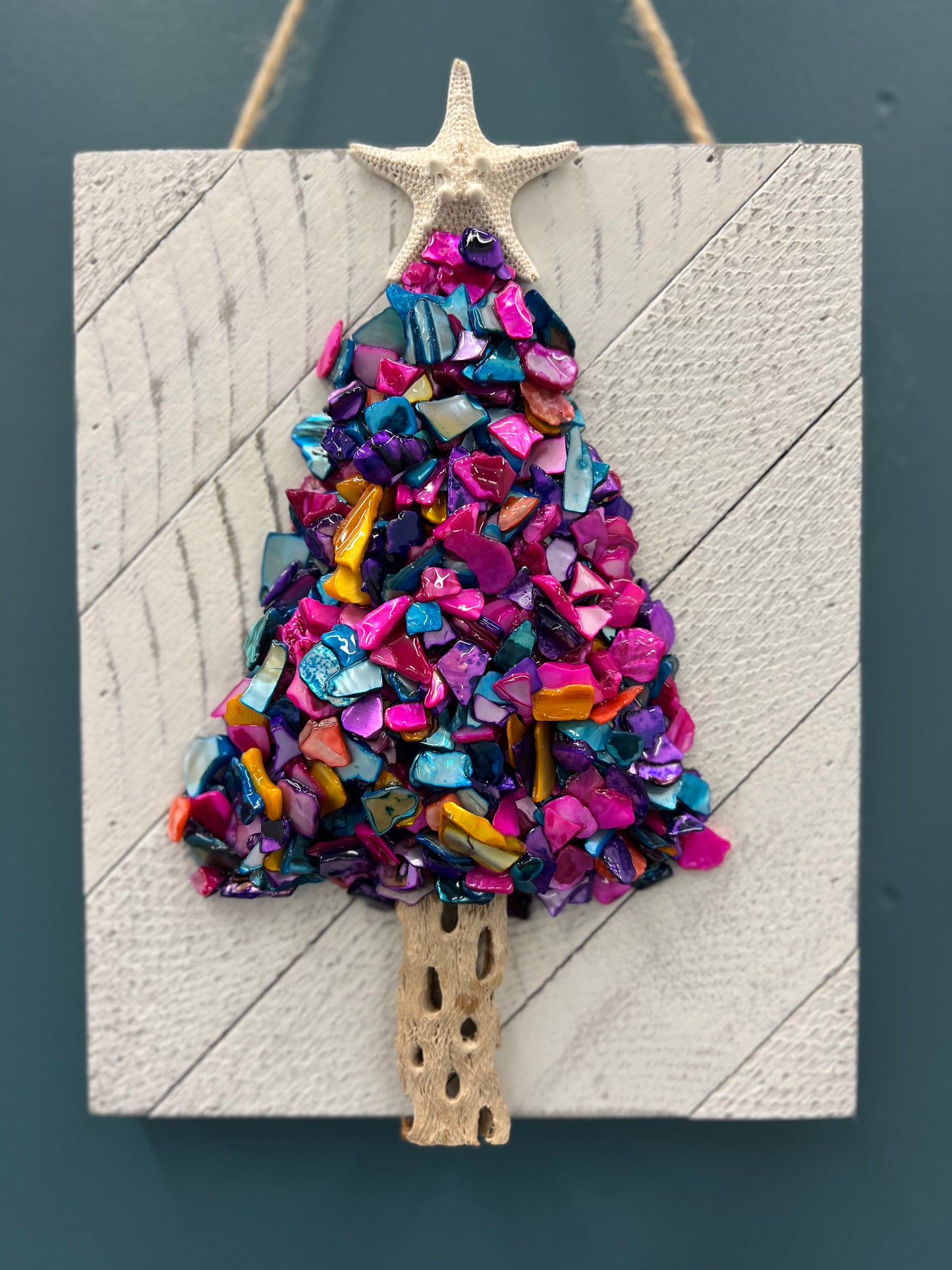 Multi Colored Crushed Seashell Holiday Tree Wall Art