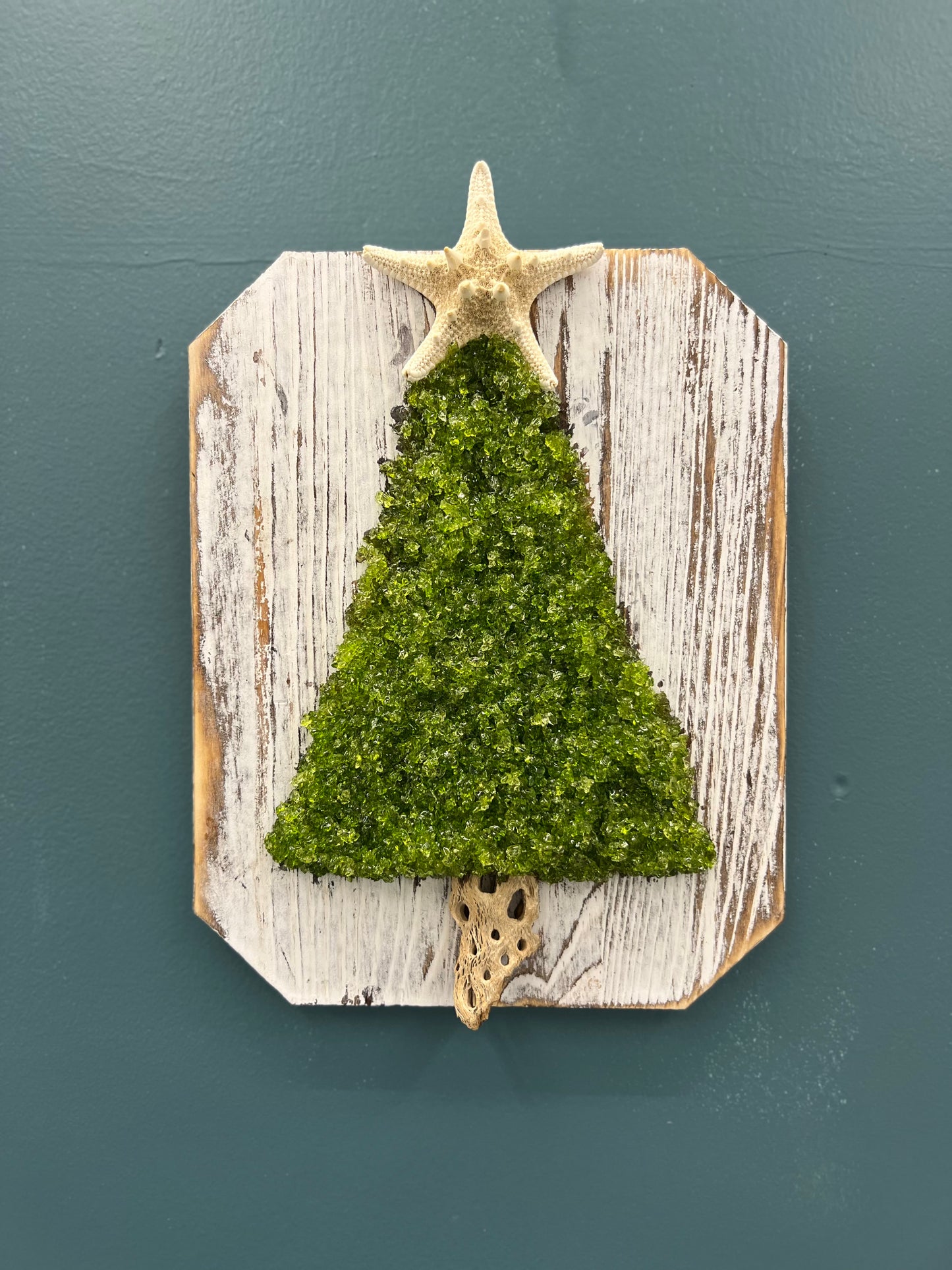 Crushed Green Glass Holiday Tree Wall Art Option 1
