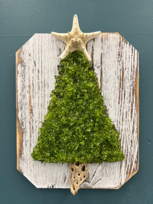 Crushed Green Glass Holiday Tree Wall Art Option 1
