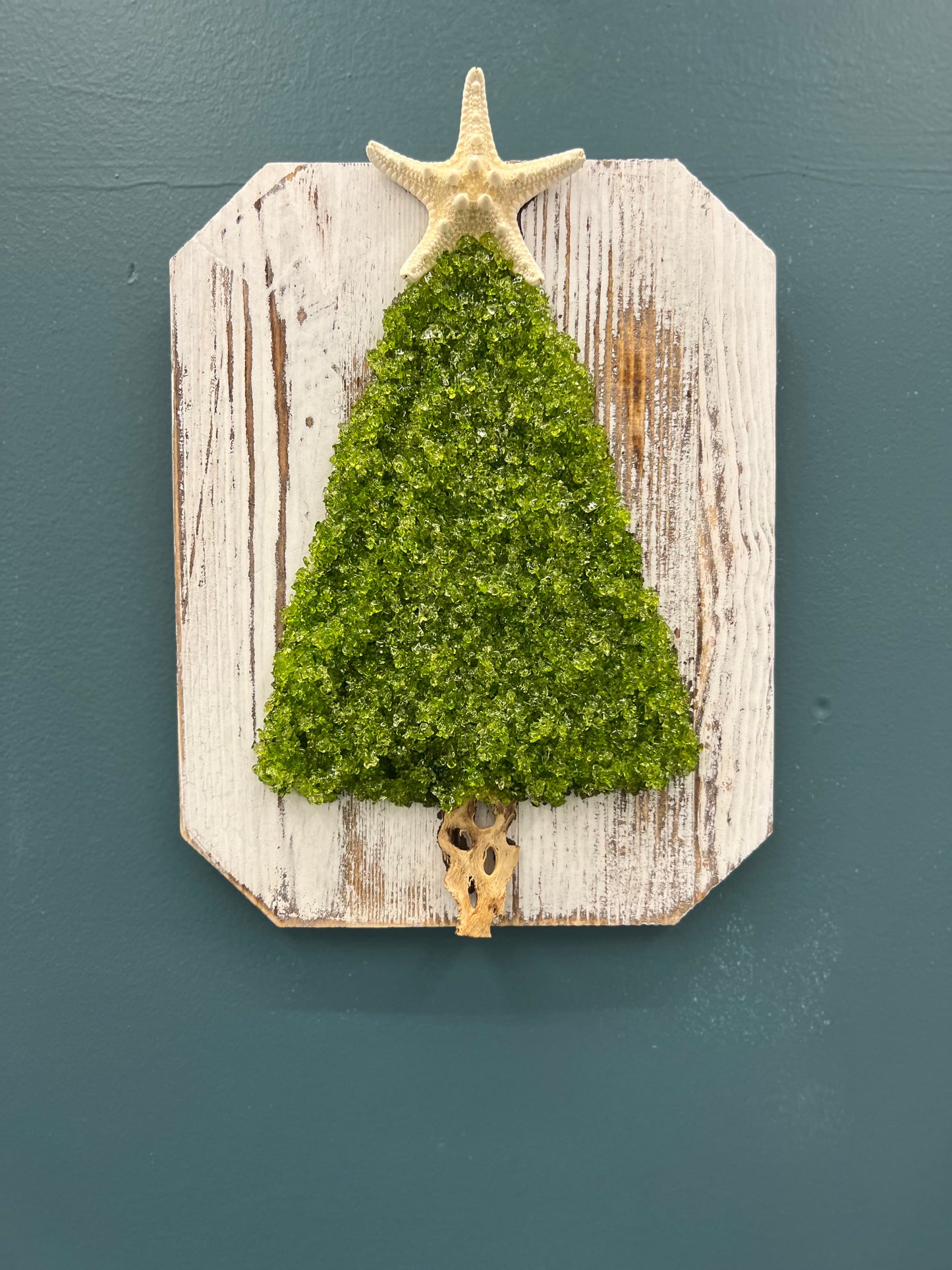 Crushed Green Glass Holiday Tree Wall Art Option 2
