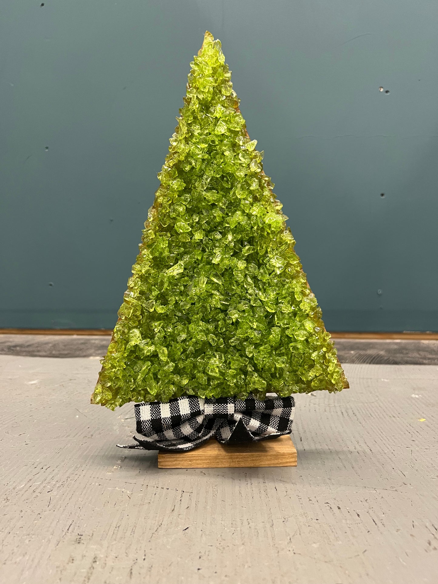 Green Crushed Glass Holiday Tree With Bow