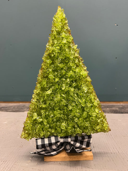 Green Crushed Glass Holiday Tree With Bow