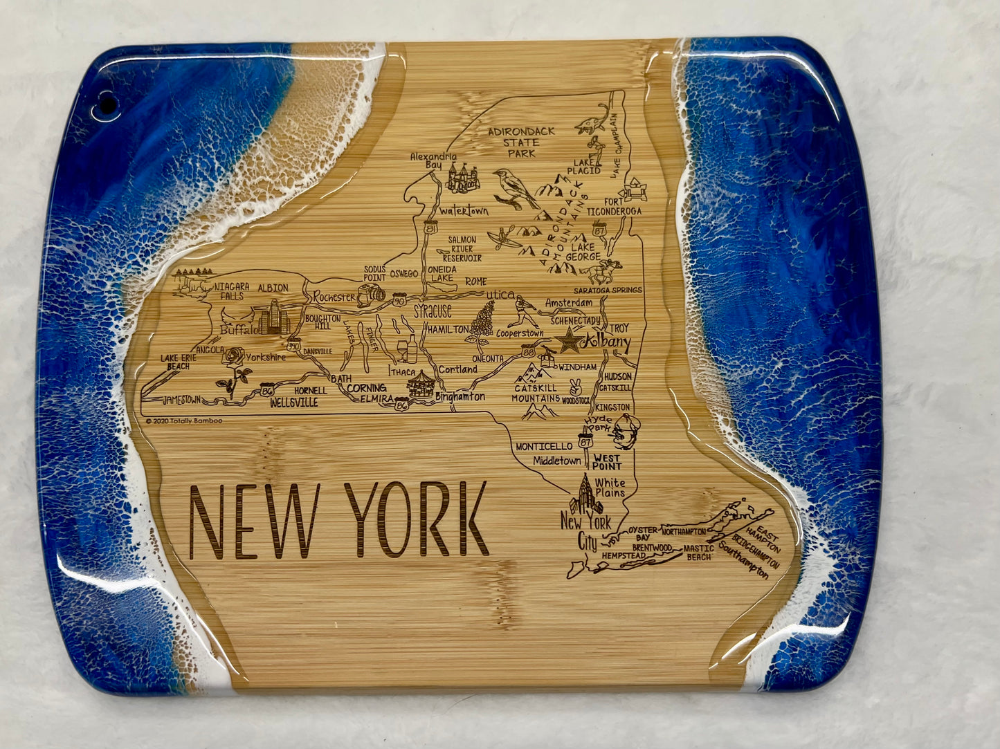 State of New York Engraved Map Charcuterie Board-Nantucket Blues
