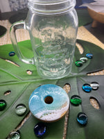 Mason Can Jar Tumbler with Handle: Caribbean Sea Foam Greens/Blues